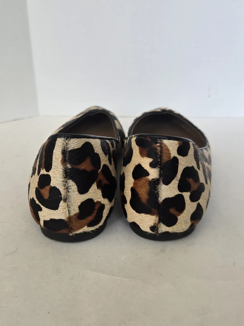 French Sole Leopard-Print Calf Hair Pointed Flats in Tan and Brown
